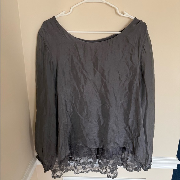 Tempo Paris Lag & Look Charcoal Lace Bottom Romantic Victorian Blouse Top Boho - Picture 2 of 10